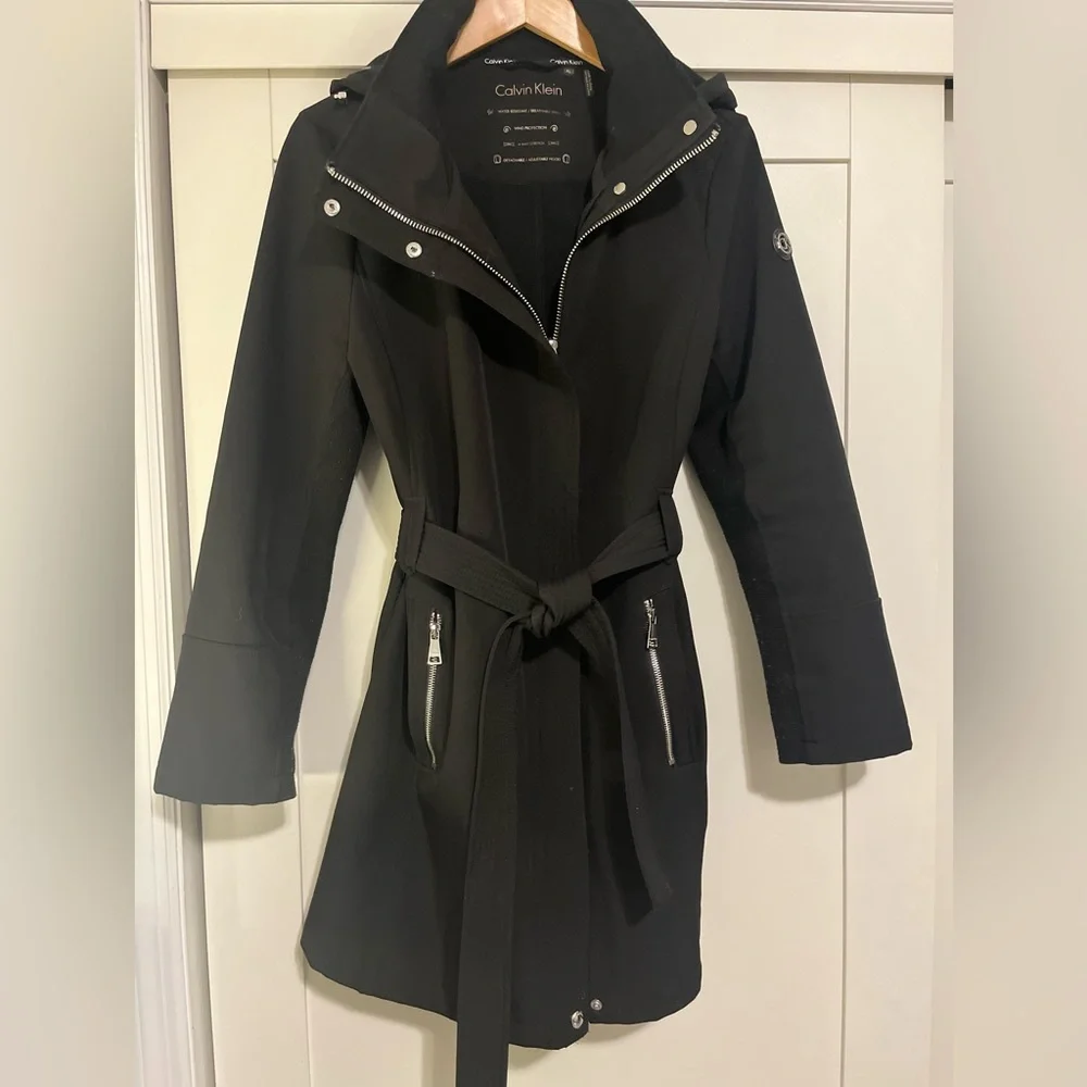 Black Women's Hooded Trench Coat with Belt